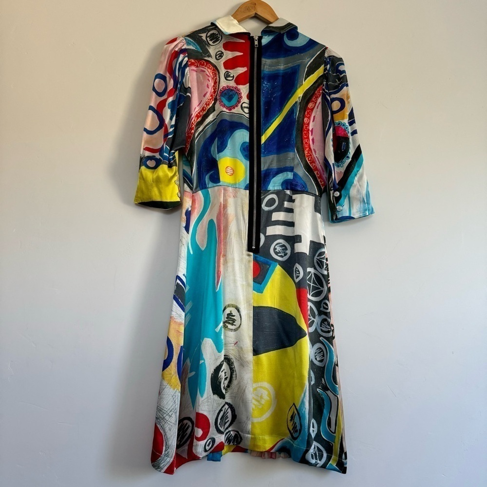 Charles Jeffrey LOVERBOY Pleated Abstract Print Silk Dress XS Designer - Picture 4 of 8